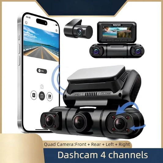 360° All-Around Dash Cam – 4-Lens FHD Coverage with Night Vision, G-Sensor & Parking Surveillance